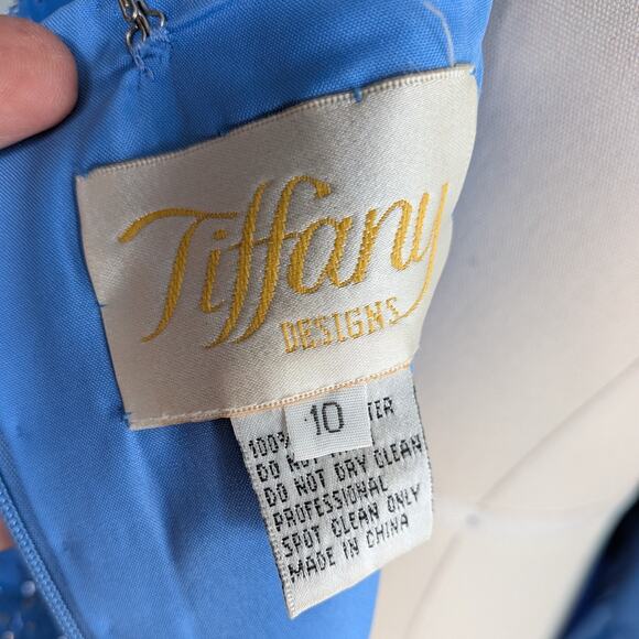 Vintage Prom Dress Maxi Gown 10 Blue Y2K Bead Tulle Shoulder Ball Cinderella - Picture 10 of 16